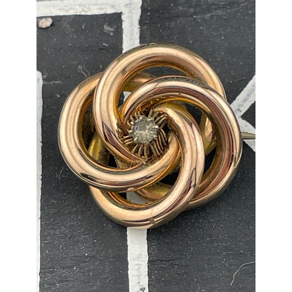 Antique‎ Victorian Gold Filled Lover's Knot Brooch Paste Stone Rose & Yellow GF